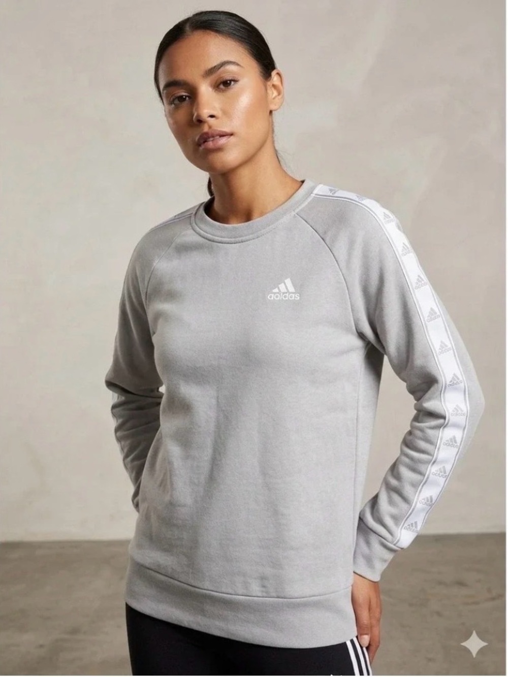 Adidas Womens Crewneck Sweatshirt Gray Logo Tape Sleeve, Size‎ S
